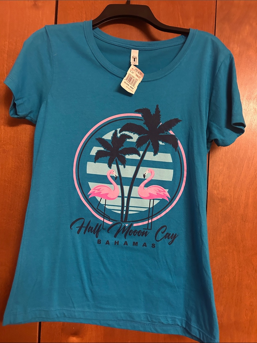 Half Moon Cay Bahamas Teal Graphic Tee with Pink Flamingos